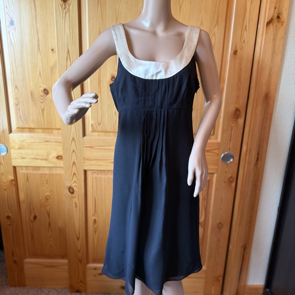 Ann Taylor Black Silk Dress Ivory Satin Trim Size 8 Cocktail Evening Out